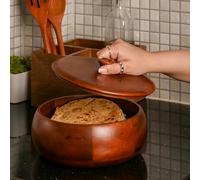 Brick Brown ® Handcrafted Premium Mahogany Finish Roti Casserole for Kitchen | Round Hot Pot, Roti Dabba with Lid | Casserole, 8.8x8.8x4.3 Inch