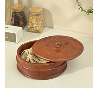 Brick Brown Handcrafted Wooden Vintage Chapati Box for Kitchen | Tortilla Warmer Basket | Hot Pot Casserole for Roti Server Tableware Serving | Case Roti Dabba with Lid (9 × 9 × 4.5 Inch)