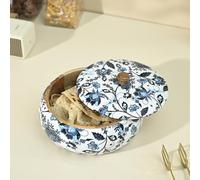 Brick Brown ® Premium Handcrafted Solid Wood Floral Print Roti Casserole for Kitchen | Round Hot Pot, Roti Dabba with Lid | Casserole for Dining, 8.8x8.8x4.3Inch