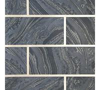 Brick Marble Glitter Metallic Wallpaper Navy Blue/Silver 311327 Rasch