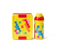 Room Copenhagen Lego Lunch Set - Brick Pattern, Fun & Functional 390ml Bottle & Lunch Box for Kids & Adults, Dishwasher Safe, for Meals on The Go, Yellow and Red