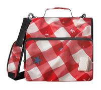 Brick Red Gingham with Fire Elements 3 Rings 3.8cm Organizer Binder with Belt Easy to Carry Zipper Wallet for School and Office