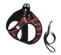 Brick Red Stone Print Step in Dog Harness and Leash Set,Adjustable Reflective Harness for Small Dogs Cats