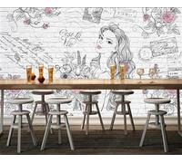 Brick Wall Black and White Hand Drawn Plants Flowers 3D Wallpaper Easy Install Feature Office Living Room Sofa Bedroom TV Background Wall Decoration-350cm×256cm