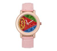 Brick Wall Eritrea Flag Women's Wrist Watch Fashion Wristwatches with Pink Strap Gifts for Women Mother Wife Birthday