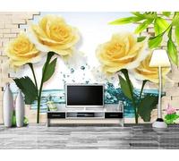 Brick Wall Flower Bamboo Leaf Lotus River 3D Wallpaper Luxury Home Dining Decor Paste Sofa Living Room The Wall for Bedroom Mural-250cm×170cm