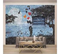 Brick Wall Graffiti Trees People Balloons Art 3D Wallpaper Luxury Home Dining Decor Paste Sofa Living Room The Wall for Bedroom Mural-200cm×140cm