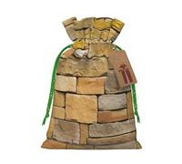 Brick Yellow Stone Wall Printed Christmas Drawstring Bags Reusable Xmas Bag for Party Xmas Gift Wrapping, Green Ribbon, S