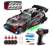 Brickaro Mini RC Drift Car, 1/24 Scale 2.4G Variable-Speed Drift RC Car with Wheels, Road Tires and Traffic Barriers, Dynamic LED Lighting System, Gift for Adults(Black/Camouflage)