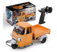 Brickaro RC Tricycle Model, 1/10 Scale 2.4G Full-Proportional RC Three-Wheeler with Realistic Reverse Sound, Synchronized Lights and Adjustable Gears, Gift for Adults&Teens(RTR Version/Orange)