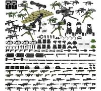 BrickBounty 130 pcs Guns-Weapon-Packs Toy for Major Brand Building Block, Helmet Vest Equipment Set for Bricks-Soldier Minifigures WW2 Military Bases SWAT Rangers AMMO.