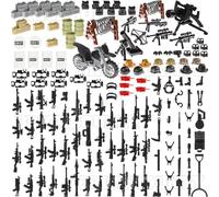 BrickBounty 178 pcs Guns-Weapon-Packs for Major Brand Building Block, Helmet Vest Motorcycle Army Equipment Accessories Set for Bricks-Soldier Minifigures WW2 SWAT Military Bases Rangers AMMO.