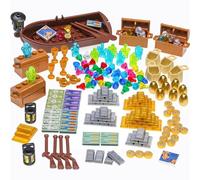 BrickBounty 200+ Pcs Pirate Treasure Parts Building Blocks, Expedition Wooden Boats Treasure-Maps, Cash Chests with Gold Nuggets, Banknotes Diamonds Crystals Coins