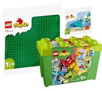 BRICKCOMPLETE Lego Duplo Set of 3: 10914 Deluxe Brick Box, 10980 Building Plate in Green & 30648 whale
