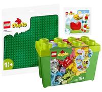 BRICKCOMPLETE Lego Duplo Set of 3: 10914 Deluxe Brick Box, 10980 Building Plate in Green & 30686 My first flower with a bee