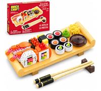 Brickcraft Block & Roll Sushi Platter Construction Building Set (376 Pieces), 12 Sushi Rolls with Tray, Chopsticks & Soy Sauce Dish, Food Display Decor, Gift for Sushi Lovers & Adults
