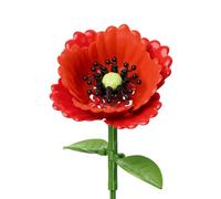 Brickcraft Bricktanicals Poppy Building Kit (44 Pieces), Posable Stem with Deep-Red Petals and Black Stamen Center, Wildflower Decor Gift for Adults, Ages 8+