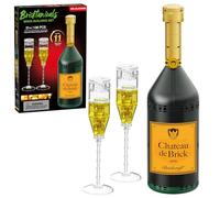 Brickcraft Chateau de Brick Champagne Bottle Building Blocks Set, 136 Pieces, Over 11 Inches Tall with Two Flute Glasses, Holiday Xmas Christmas Party Decoration, Collectible Gift Display