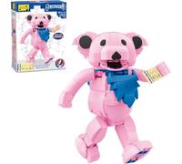 Brickcraft Grateful Dead Haight Pink Dancing Bear Building Brick Kit, 387 Pieces, Fully Posable Figure with Brick Concert Ticket, Officially Licensed Collectible Display Model, Deadhead Gift