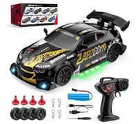 BrickCraftWorks 1/24 2.4G High-Speed Drift RC Car, 4WD Remote Control Racing Car with LED Lights, Dual-Speed Modes, Drift Tires & Road Tires