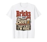 Bricks and Beer That's Why I'm Here Funny Bricklayer Builder Value Graphic T-Shirt, Men, White, M