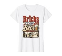 Bricks and Beer That's Why I'm Here Funny Bricklayer Builder Value Graphic T-Shirt, Women, White, XL