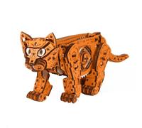 Bricksdiytoy 3D Wooden Mechanical Cat Model Kit Wind-Up Walking Cat with Swinging Tail, STEM Project & Glue-Free Laser-Cut Design, Natural Birch/Linden Wood Desk Decor for Adults & Teens- 236PCS