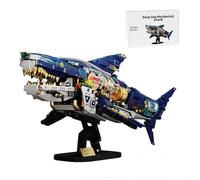 Bricksdiytoy Deep Sea Mechanical Shark Building Blocks Set,1277PCS Sci-Fi Bionic Animal Model with Poseable Joints & Metallic Electroplated Parts, Punk-Style Display Gift for Adult Collectors