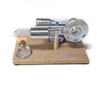 Bricksdiytoy ENJOMOR γ-Type Stirling Engine with LED Generator Retro CNC Aluminum Alloy Design, Wooden Base, Educational Science Kit, Desktop Decor Gift for Physics Enthusiasts