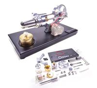 Bricksdiytoy Metal Cylinder Stirling Engine Model Kit with 4 LED Lights & Black Zinc Alloy Base, DIY Steam Generator Educational Set for Adults, Desk Decor & Physics Teaching Tool