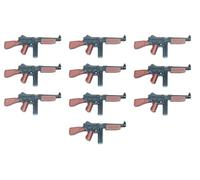 BricksStuff Thompson MP Set - 10-Piece Submachine Guns Set for Clamp Building Blocks Figures, American Submachine Gun, Black with Brown Accents