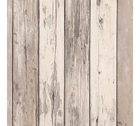 BRICOFLOR Vintage Wood Look Wallpaper in Beige | Maritime Non-Woven, Seamless, Highly Wash-Resistant, Non-Fading, FSC Certified, RAL Quality Mark for Kitchen and Living Room