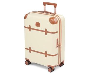 Bric's Bellagio 3.0 Spinner Trunk - Luxury Hardshell Luggage with Large Wheels, Telescopic Handle, Leather Detailing - Expandable Rolling Suitcase, Cream, 21", Bellagio 3.0