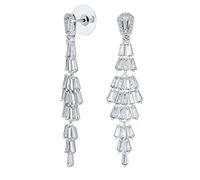 Bridal AAA Cubic Zirconia CZ Linear Statement Traditional Asian Estate Art Deco Style Column Chandelier Earrings For Women Prom Silver Plated