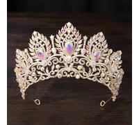 Bridal AB Crystal Rhinestone Big Tiara Crown For Women Girls Wedding Party Crown Hair Dress Jewelry Accessories AB gold