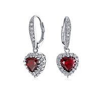 Bridal Anniversary Wedding Romantic 4CT AAA CZ Red Halo Heart Shaped Cubic Zirconia Dangle Lever back Earrings For Women Girlfriend Invisible Cut Rhodium Plated