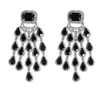 Bridal Black Crystal Tassel Large Pendant For Women Bling Water Drop Dangle Earrings Party Jewelry(Silver 1pc)