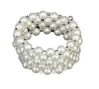 Bridal Clear Pearl Crystal Rhinestone Stretch Elastic Bangle Bracelet, 5 Rows, White, Metal and Crystal, Adjustable 5.5-10cm, Wedding Fashion