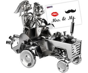 Bridal Couple on Tractor Bride and Groom Wedding Gift Decoration Farmer Marriage