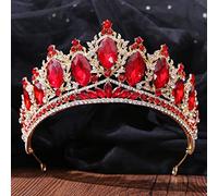 Bridal Crown Queen Crown for Women, Baroque Vintage Waterdrop Crystal Tiaras Bridal Crown Bride Headdress Royal Queen Rhinestone Diadem Pageant Wedding Hair Jewelry (Size : Gold Red)