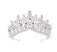 Bridal Crown Queen Crown for Women, Luxury Vintage Rhinestone Tiaras Crowns Headbands Bride Party Diadem Bridal Wedding Hair Jewelry Ornaments (Color : Silver White)