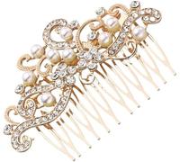 Bridal crystal crown,crown headdress,Costume Accessories Hair Teasing Comb Wedding Veils Pearl Bridal Comb Women Hair Side Comb Womens Rhinestone Hair(Gold)