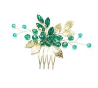 Bridal Crystal Pearl Beaded Hair Comb Sparkly Golden Leaves Green Emerald Hairpin Wedding Hair Slide Comb Vintage Hair Pieces Rhinestones Hair Clips for Brides Bridesmaids