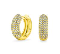 Bridal Cubic Zirconia Micro Pave CZ Slender Huggie Hoop Earrings For Women Teens Wedding Prom Formal Party Yellow Gold Plated