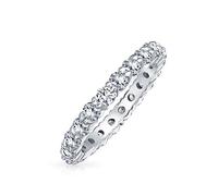 Bridal Cubic Zirconia Stackable AAA CZ Eternity Thin 3MM Anniversary Wedding Band Ring For Women .925 Sterling Silver