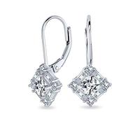 Bridal Deco Style Cubic Zirconia CZ Baguette Lever back Drop Earrings For Women For Prom .925 Sterling Silver