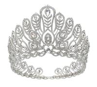 Bridal Diadem Crown - Pageant Tiara Headdress For Wedding Hair Accessories (Silver White)