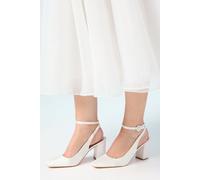 Bridal Dita Satin Square Toe Ankle Strap High Block Heel Court Shoes Oasis White 6