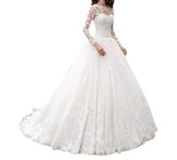 Bridal Dresses,White Wedding Dress,A-Line Bridal Gowns,Wedding Skirt For Bride Long Sleeve,White Skirts For Brides,Lace,Tulle,Elegant,Long,Plus Size,For Chapel,Garden,Beach