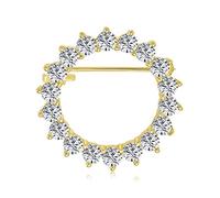 Bridal Eternity Cubic Zirconia AAA CZ Scarf Brillant Cut Round Circle Brooch Pin For Women For Wedding Yellow Gold Plated Brass